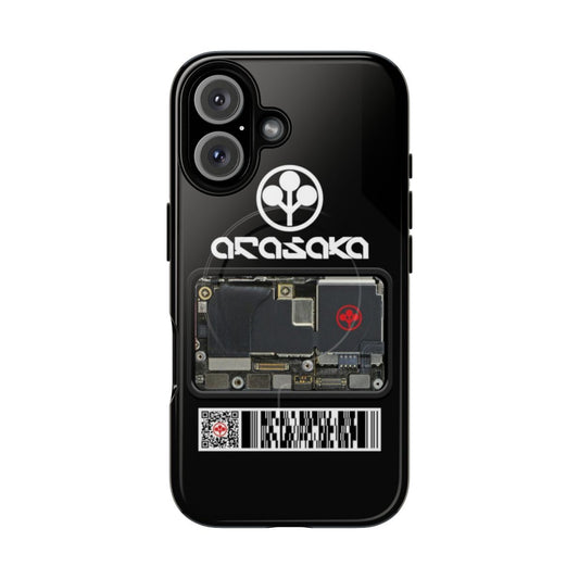 Magnetic tough phone case with cyberpunk Arasaka design