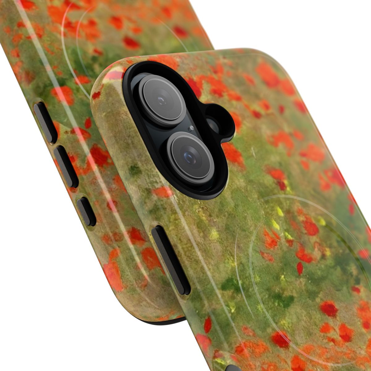 Monet-style impressionist painting of a poppy field on a protective phone case - Detail