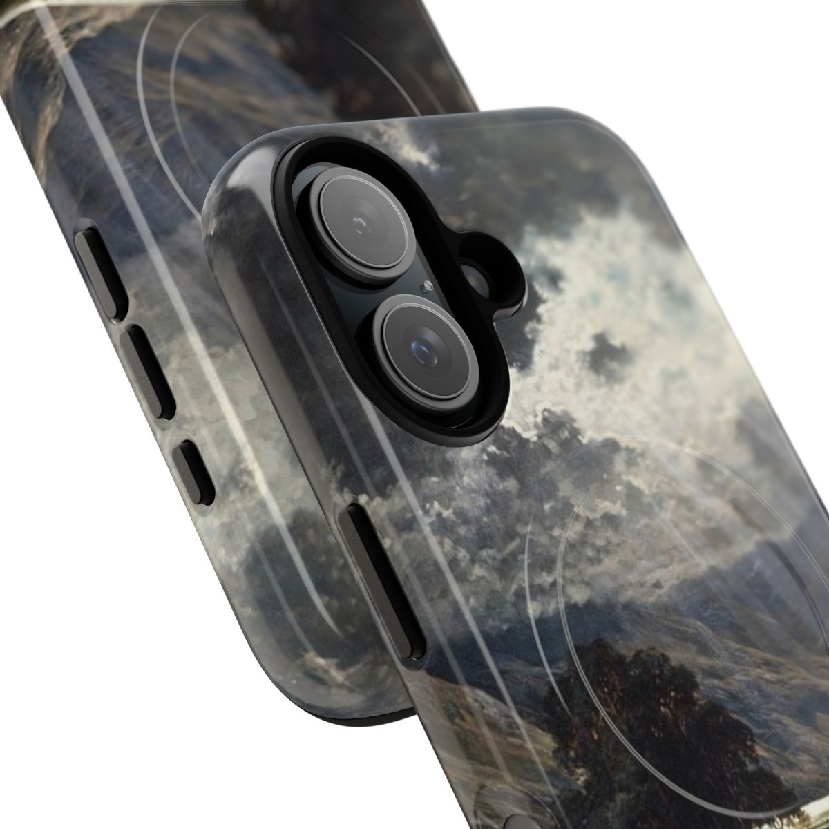 Vivid phone case with landscape artwork by Gustave Dore depicting Loch Lomond - Detail