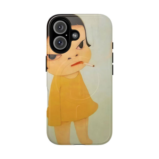 Artistic phone case featuring a cute girl painting by renowned Japanese artist Yoshitomo Nara.