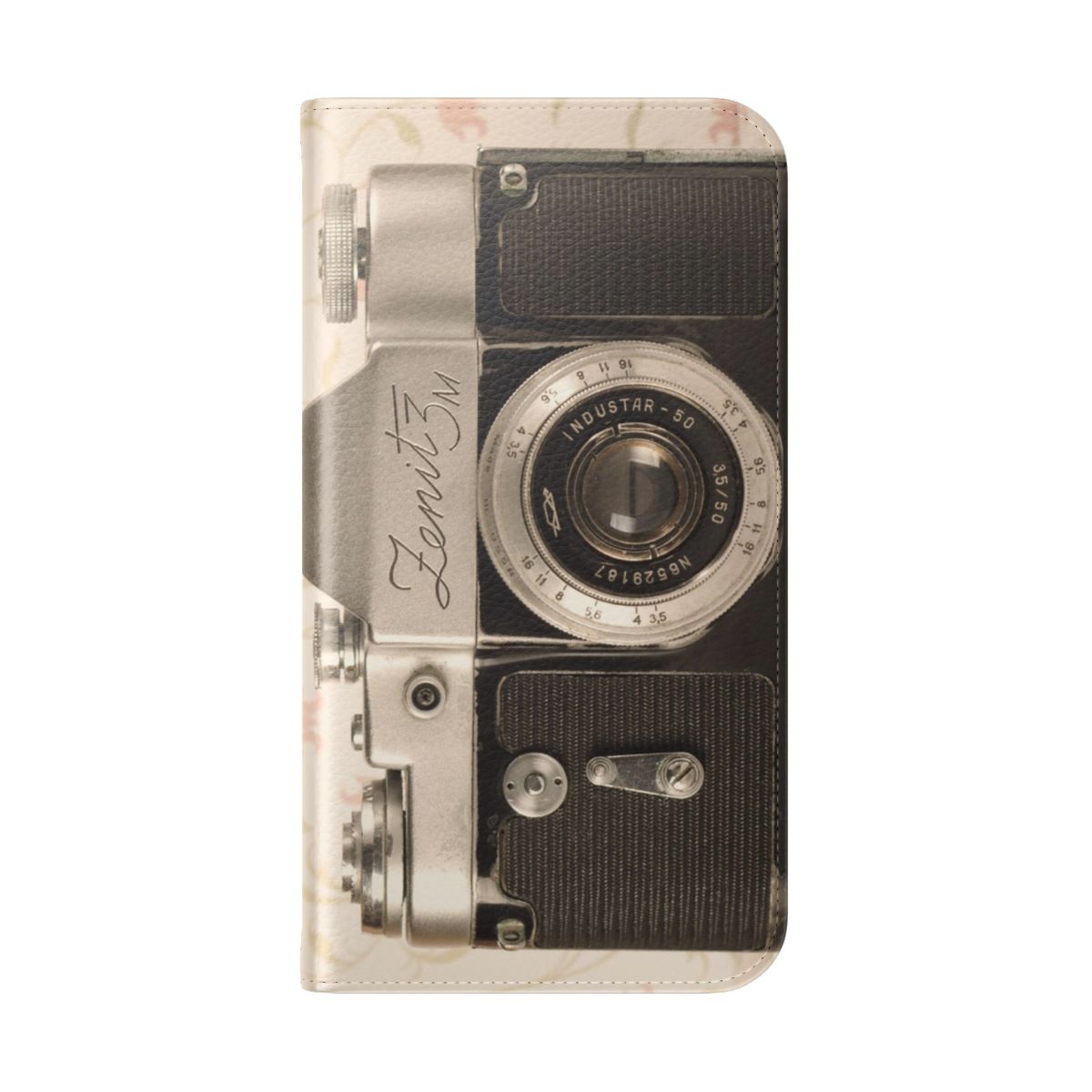 Vintage-inspired flip phone case with a camera design and retro colors - Folded Back