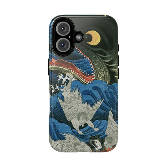 Magnetic tough phone case featuring the ukiyo-e print of Emperor Sanuki-no-in sending tengus to rescue Tametomo, created by Utagawa Kuniyoshi.