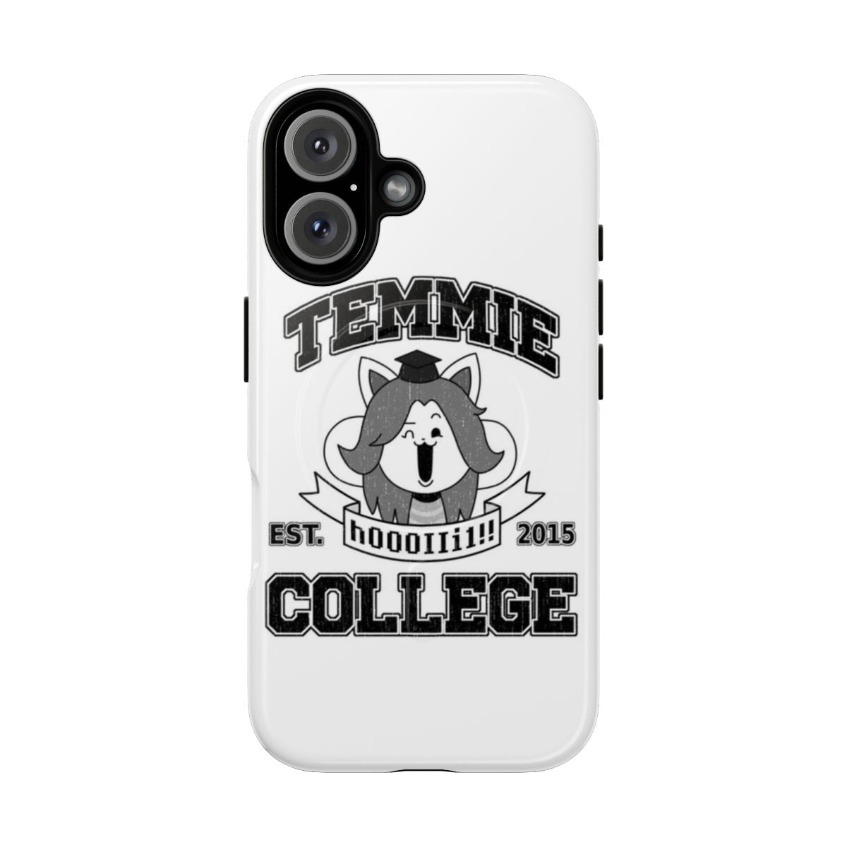 Artistic phone case featuring Temmie from the Undertale game