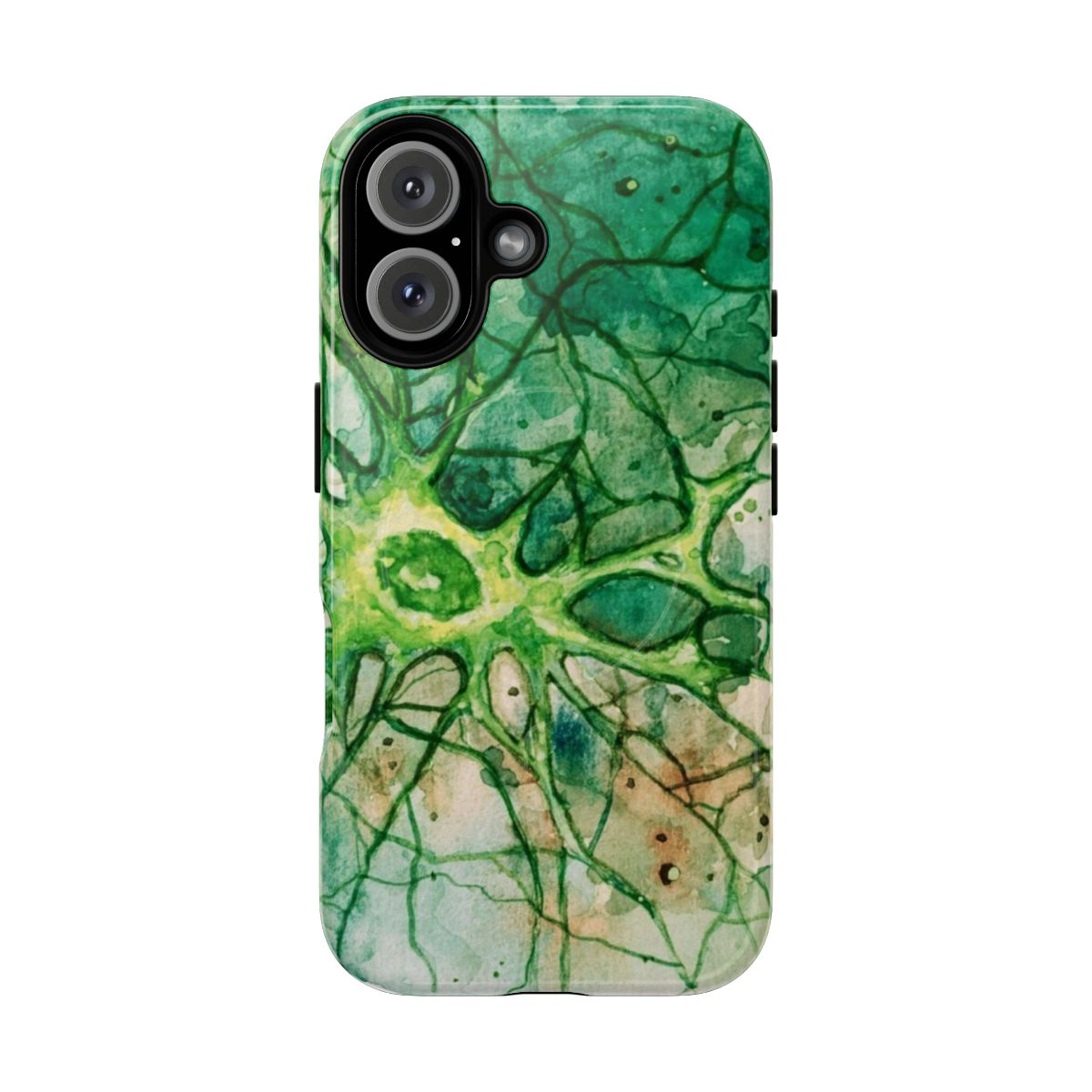 Vibrant watercolor illustration of a neuron on a magnetic tough phone case