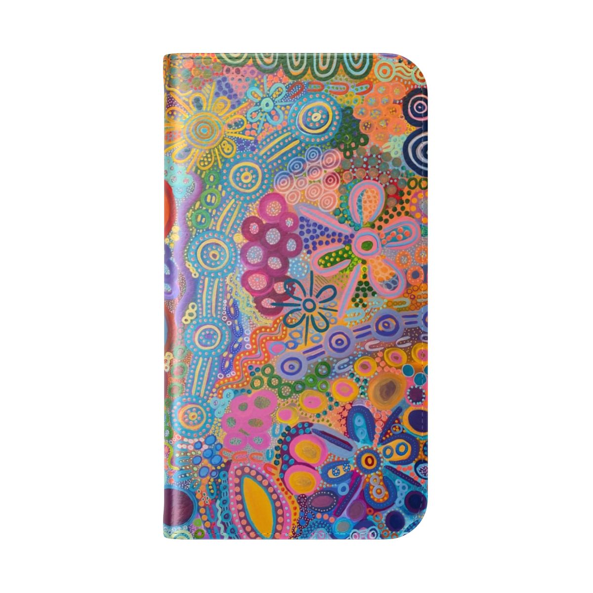 Boho-style phone case featuring aboriginal-inspired artwork by Renee Clifton - Folded Back