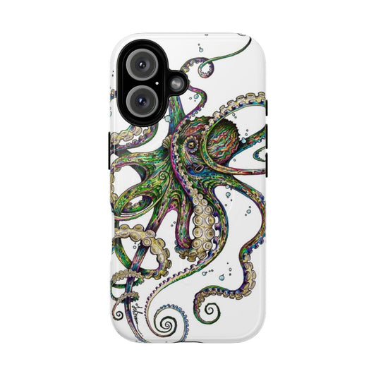 Vibrant and colorful octopus phone case with a psychedelic, neon underwater design