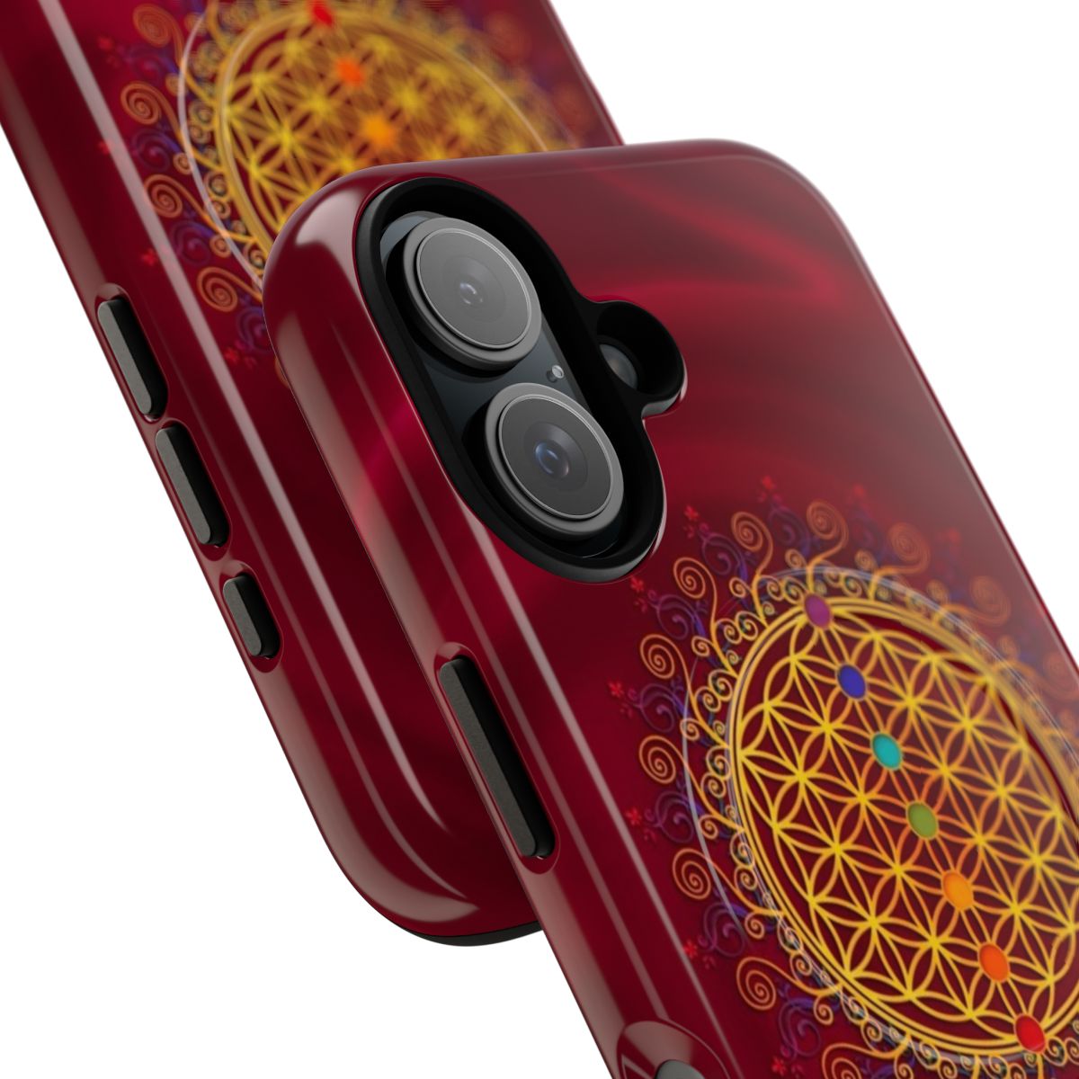 Magnetic phone case with flower of life, chakra, and spiritual design - Detail