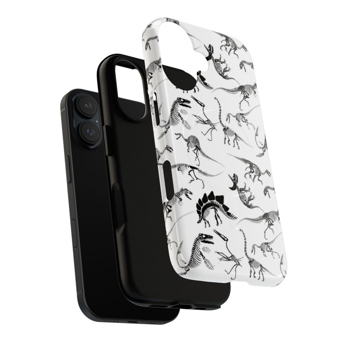 Magnetic phone case featuring a detailed dinosaur skeleton diagram - Layers