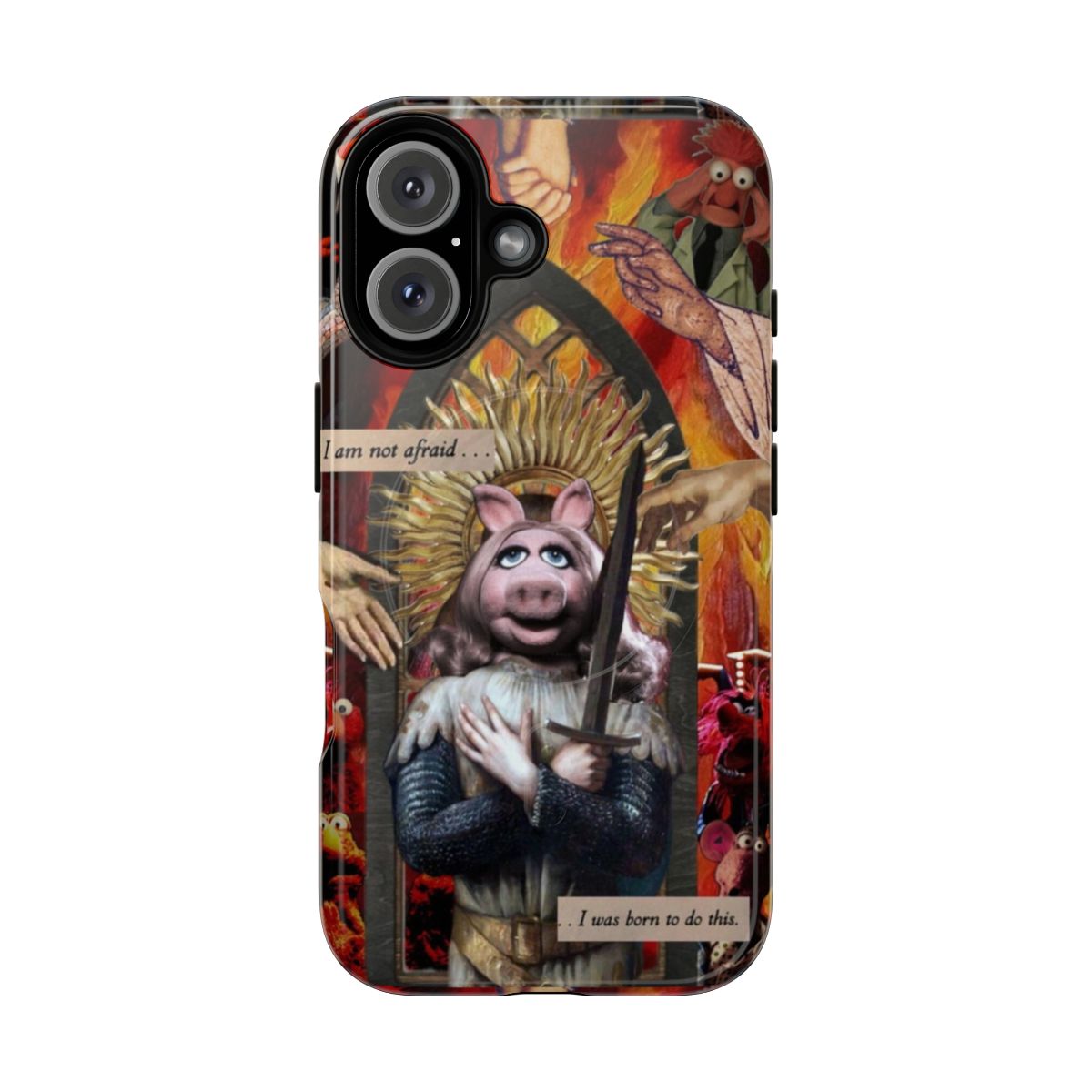 Muppet-themed collage art phone case featuring Miss Piggy