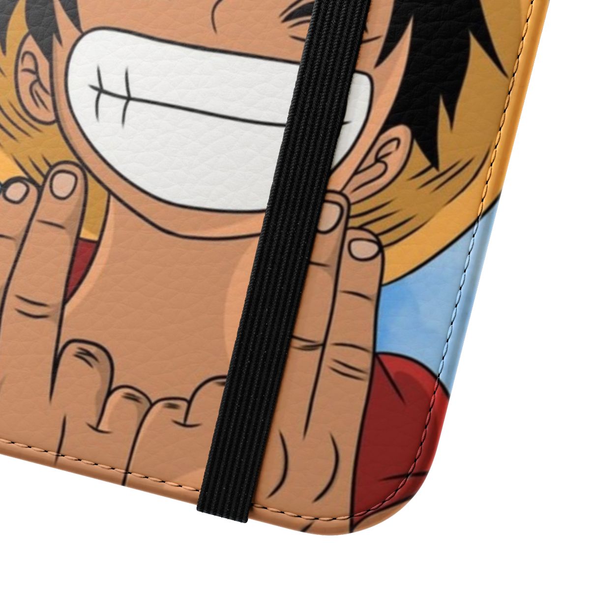 Flip cover phone case featuring the iconic character Luffy from the anime series One Piece - Close Up