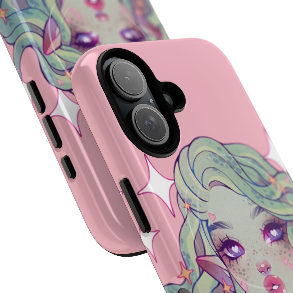 Medusa-inspired phone case with a sweet, aesthetic design featuring snakes and a cute girl - Detail