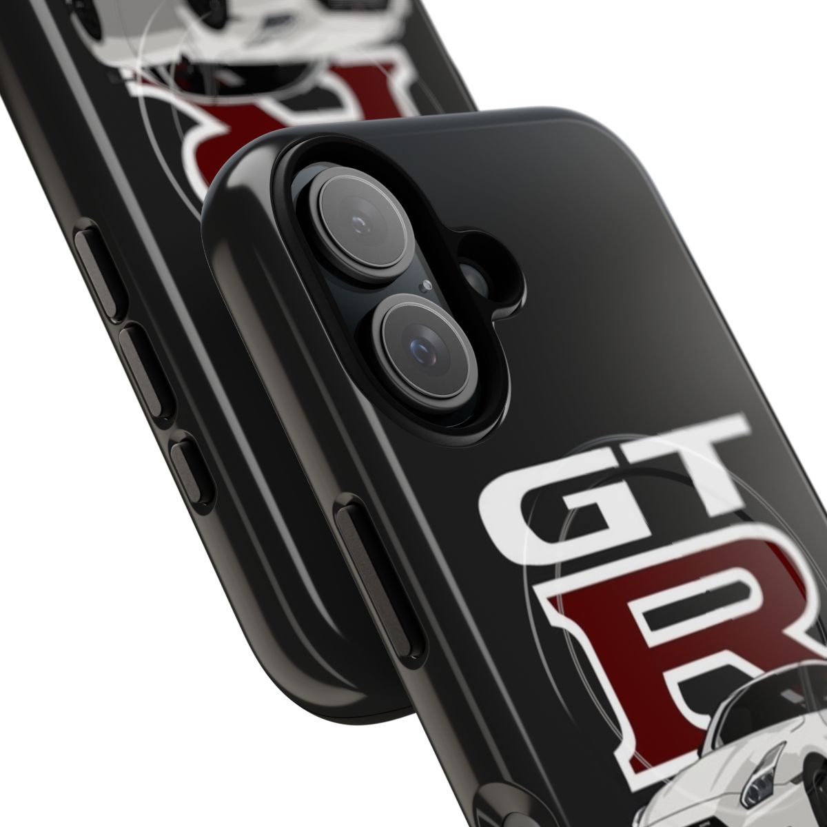 Magnetic tough phone case featuring a stylized Nissan Skyline GTR in a vector art design with a galaxy pattern. - Detail