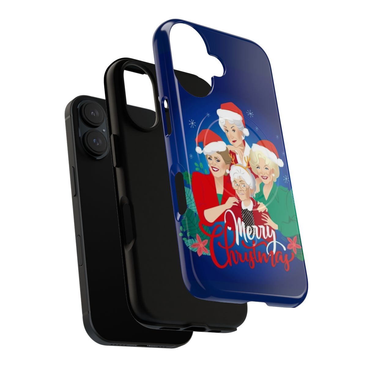 Magnetic, tough phone cases featuring Christmas-themed designs and artwork of the Golden Girls characters - Layers