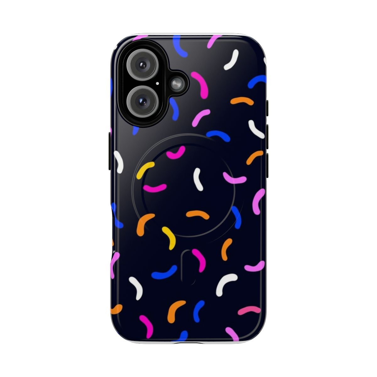 Vibrant 80s pop art phone case with modern abstract pattern in blue, pink, black and white colors