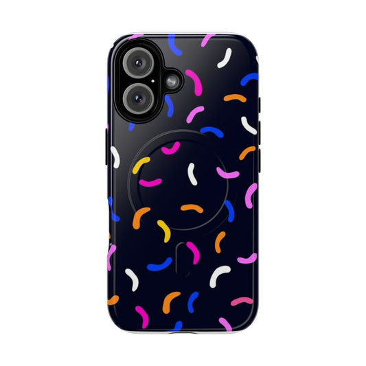 Vibrant 80s pop art phone case with modern abstract pattern in blue, pink, black and white colors