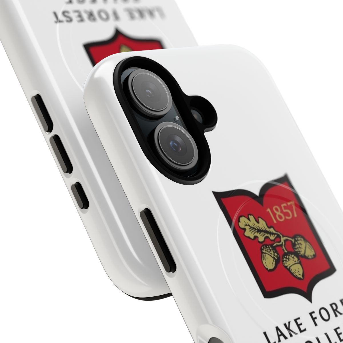 Tough, magnetic phone case featuring the Lake Forest College logo and design - Detail