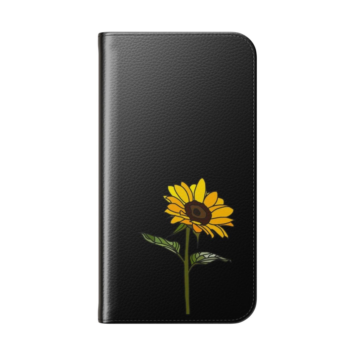 Sunflower floral design on a black phone case - Folded Back