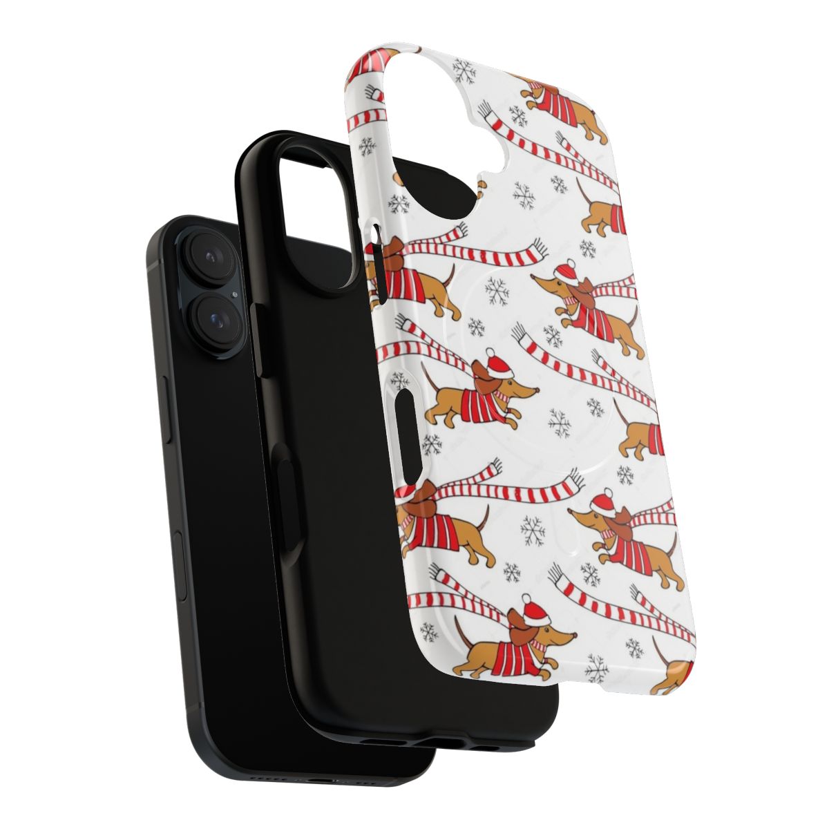 White phone case with dachshund dogs and Christmas design - Layers