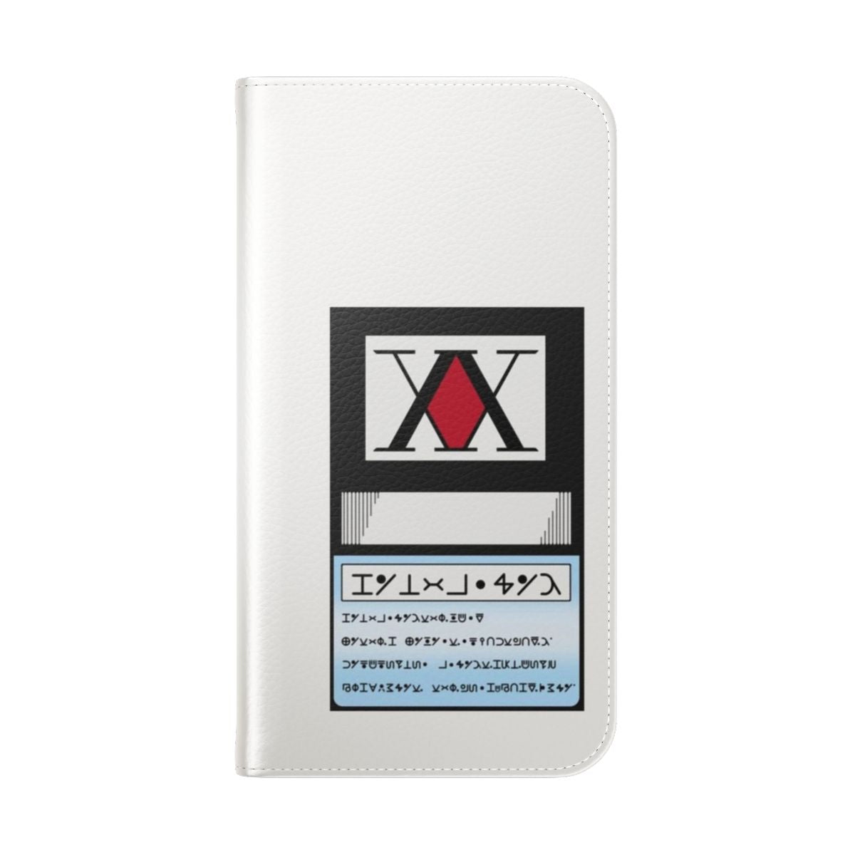 Flip cover phone case featuring a hunter-themed design inspired by the popular anime series Hunter x Hunter - Folded Back