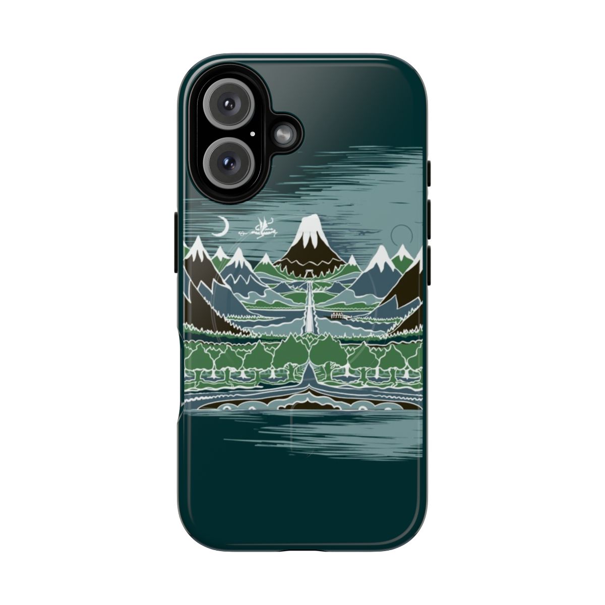 Magnetic tough phone case featuring a fantasy landscape with a path through an elven wood