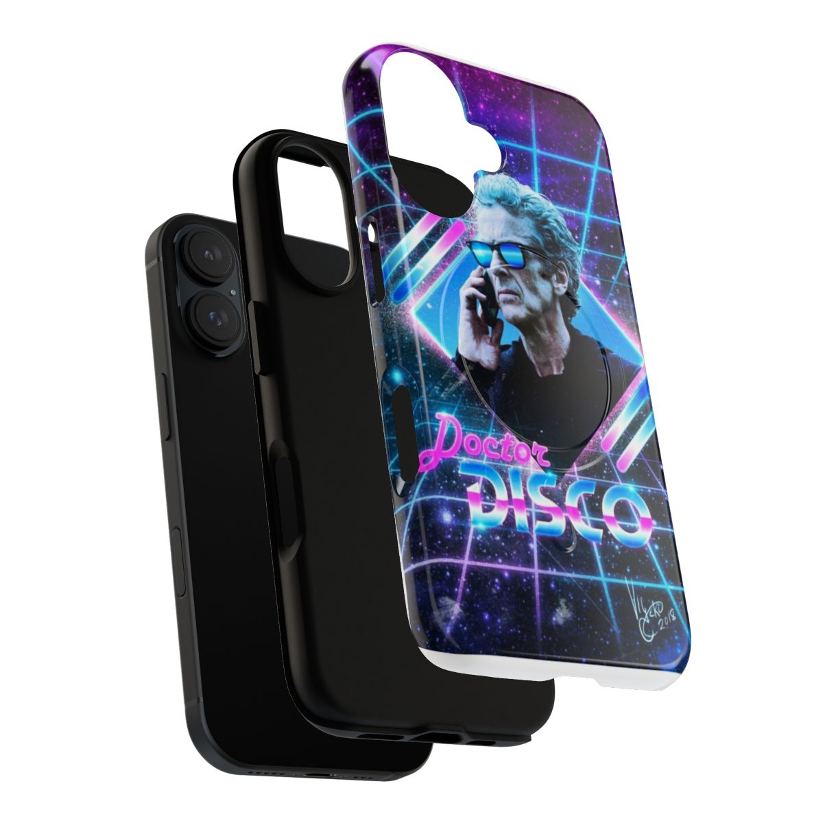 Retro 80s style magnetic tough phone case featuring the iconic Twelfth Doctor, Peter Capaldi - Layers