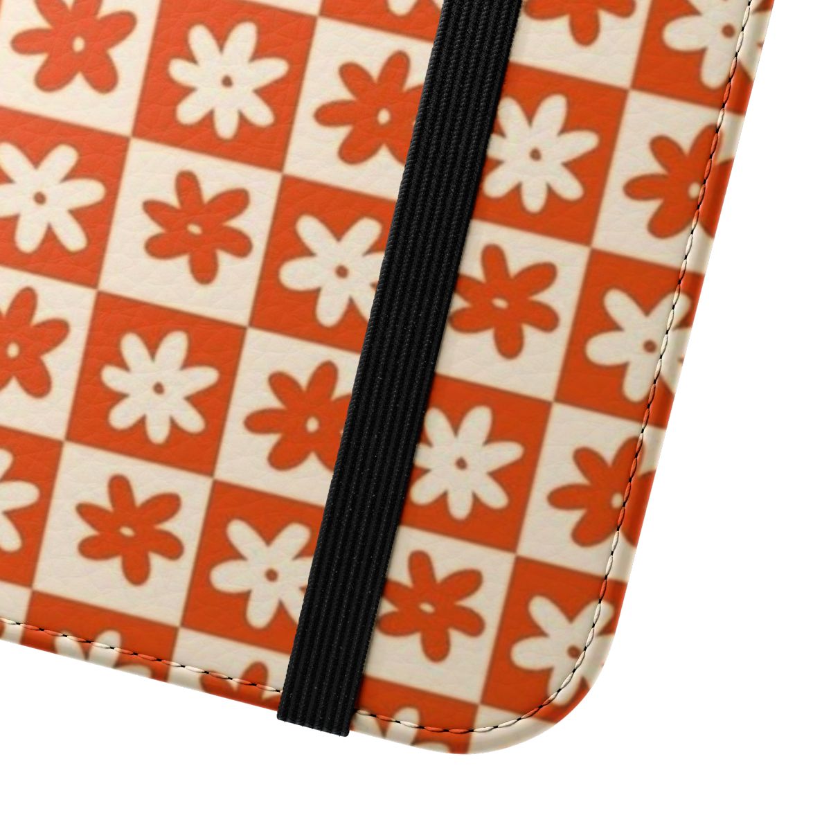 Vibrant orange floral botanical phone case with wildflower-inspired design - Close Up