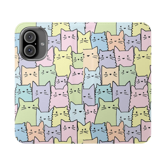 Pastel cats pattern printed on a protective flip phone case