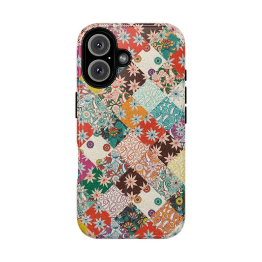 Patchwork Magnetic Tough Phone Case with Boho Floral Pattern