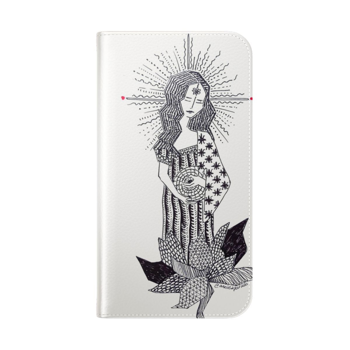 Elegant floral phone case with lotus flower design, perfect for zen and yoga enthusiasts. - Folded Back