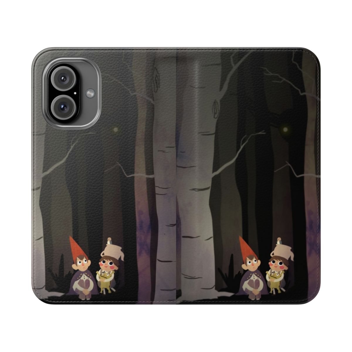 Whimsical phone case featuring characters and imagery from the animated series "Over the Garden Wall"