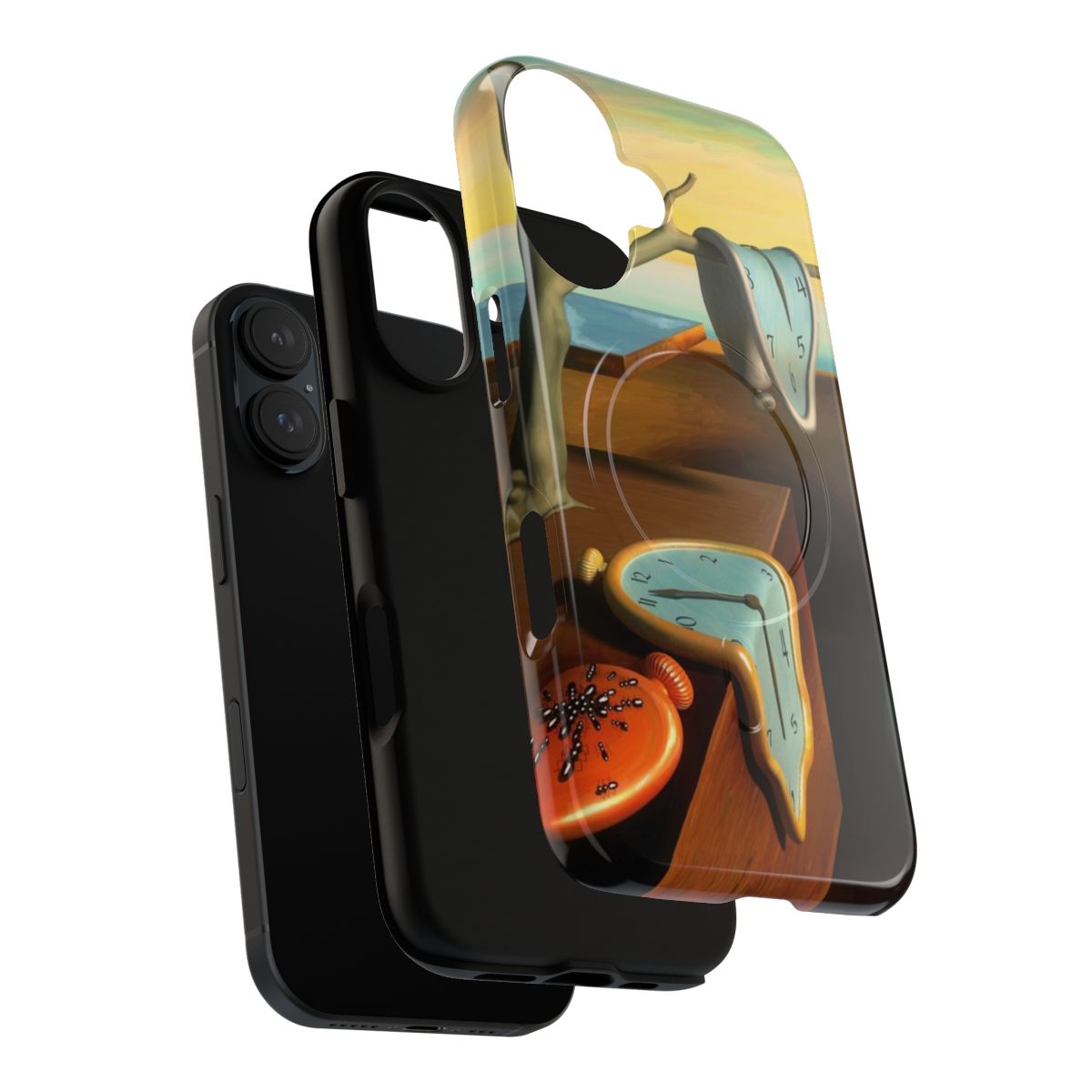 Surreal phone case featuring Salvador Dali's "The Persistence of Memory" painting with melting clocks in a desert landscape. - Layers