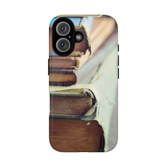 Vintage-inspired magnetic tough phone case with a worn, damaged, and retro book-like appearance