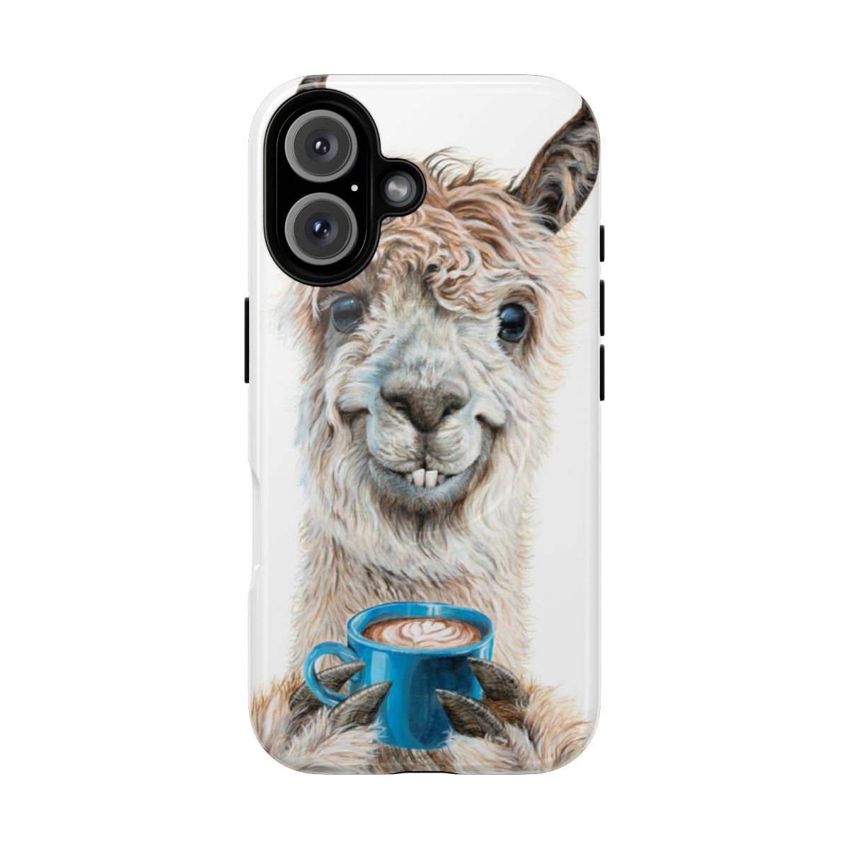 Whimsical llama latte design on a magnetic tough phone case