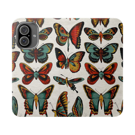 Traditional tattoo-style butterflies on a flip cover phone case