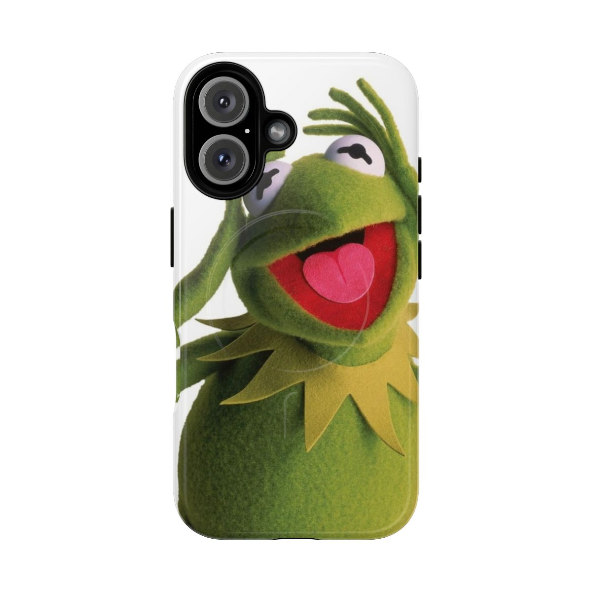 A durable, magnetic phone case featuring a stylized Kermit the Frog design.