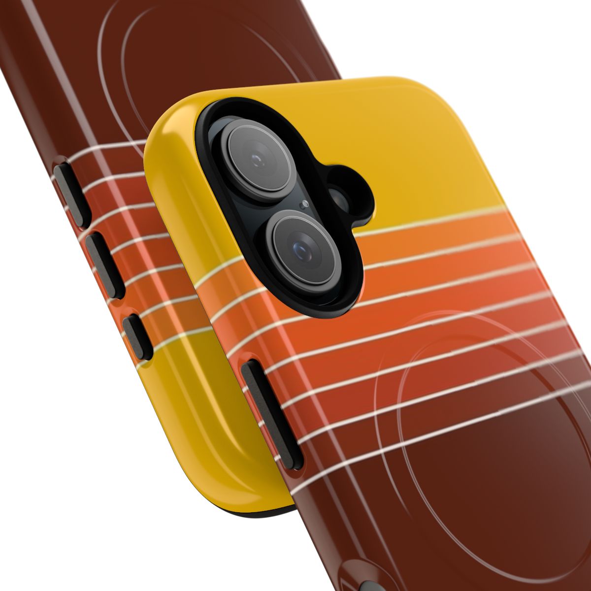 Vintage striped phone case with abstract, minimalist design in yellow and orange - Detail