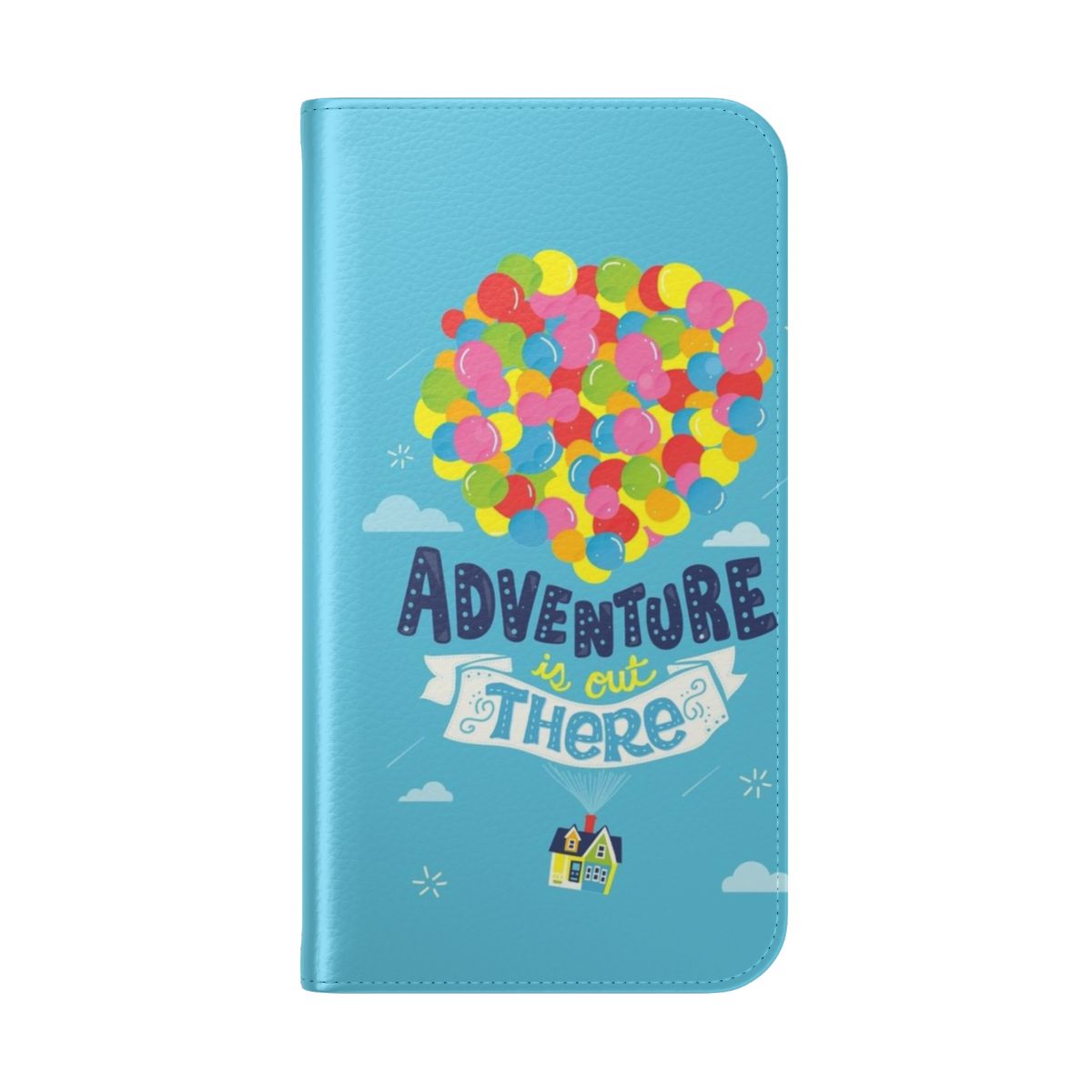 Flip cover phone case with "Adventure Is Out There" inspirational quote - Folded Back