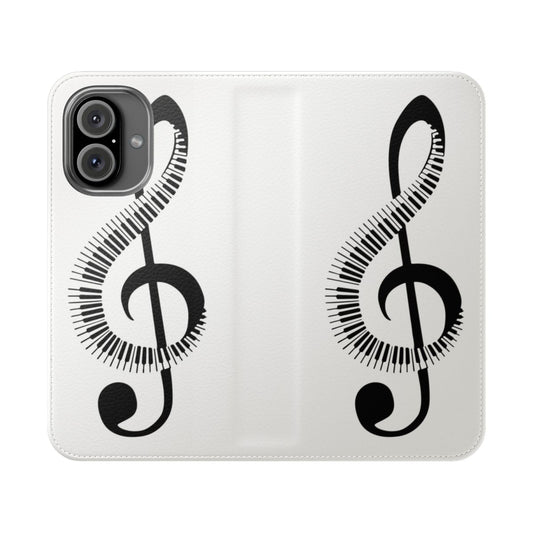 Piano note flip phone case featuring a musical design for music lovers.