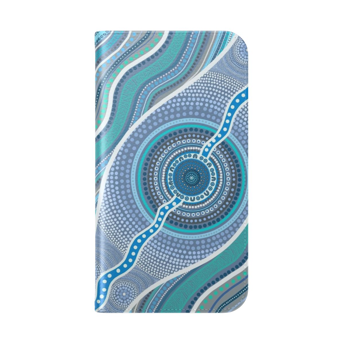 Colorful flip phone case featuring indigenous Australian ocean artwork - Folded Back