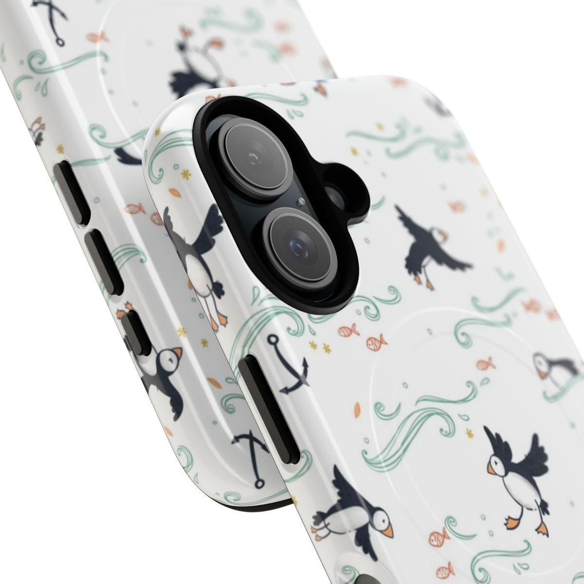 Puffin-themed magnetic tough phone case with vibrant colors and design - Detail