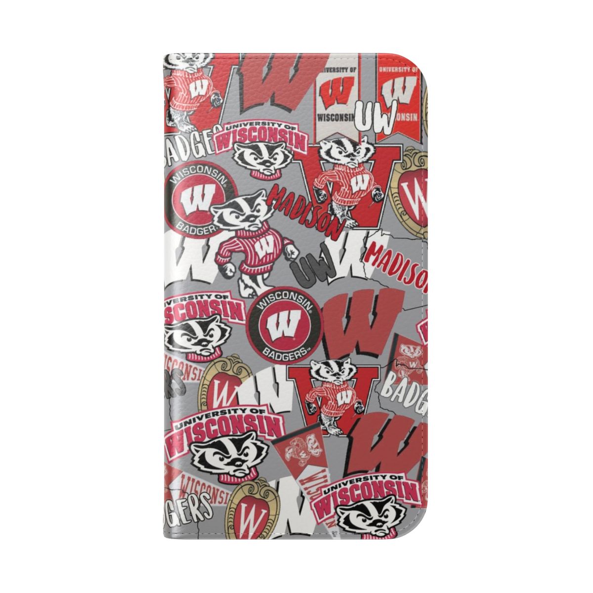 University of Wisconsin Badgers phone case featuring the team colors and logo - Folded Back