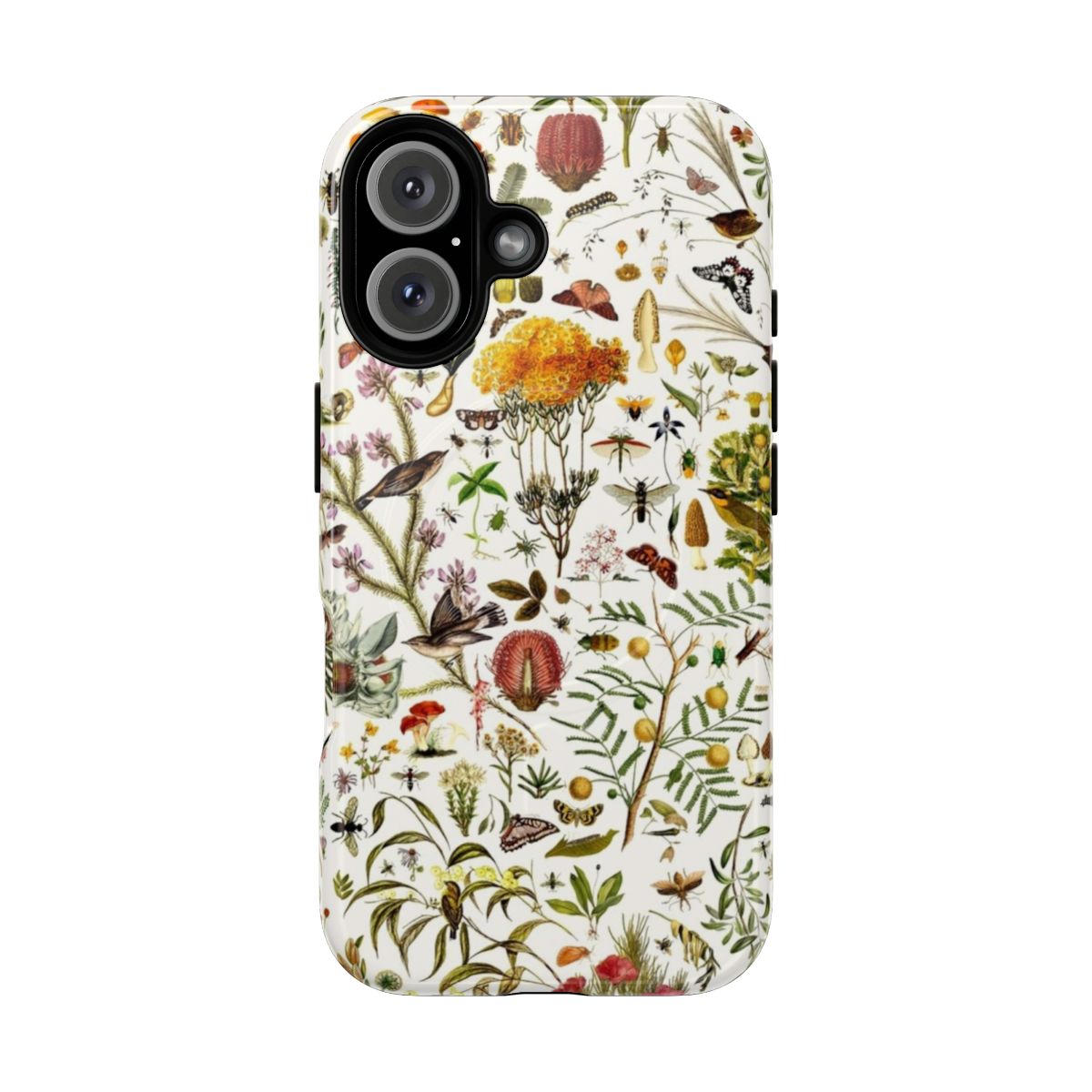 Detailed floral and fauna pattern phone case design