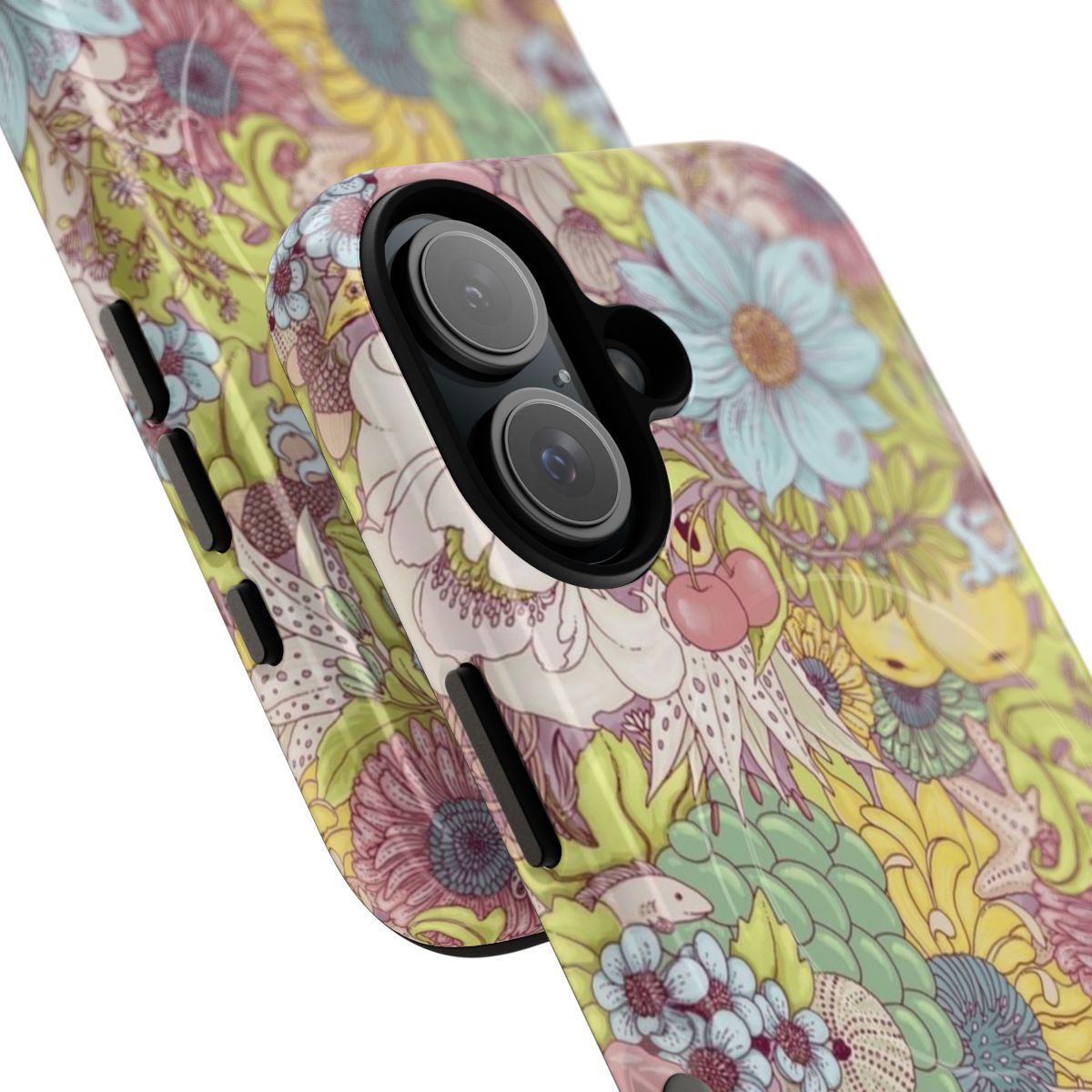 Colorful floral and ocean-themed phone case with magnetic closure - Detail