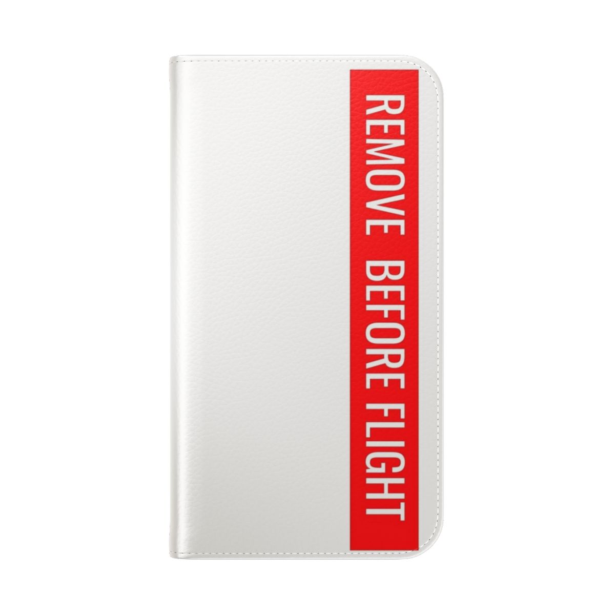 Aviation-themed flip phone case with "Remove Before Flight" text - Folded Back