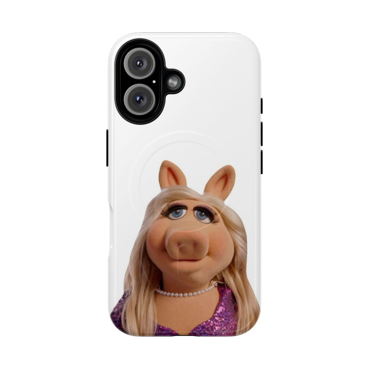 A phone case featuring an illustration of Miss Piggy, the popular Muppet character.