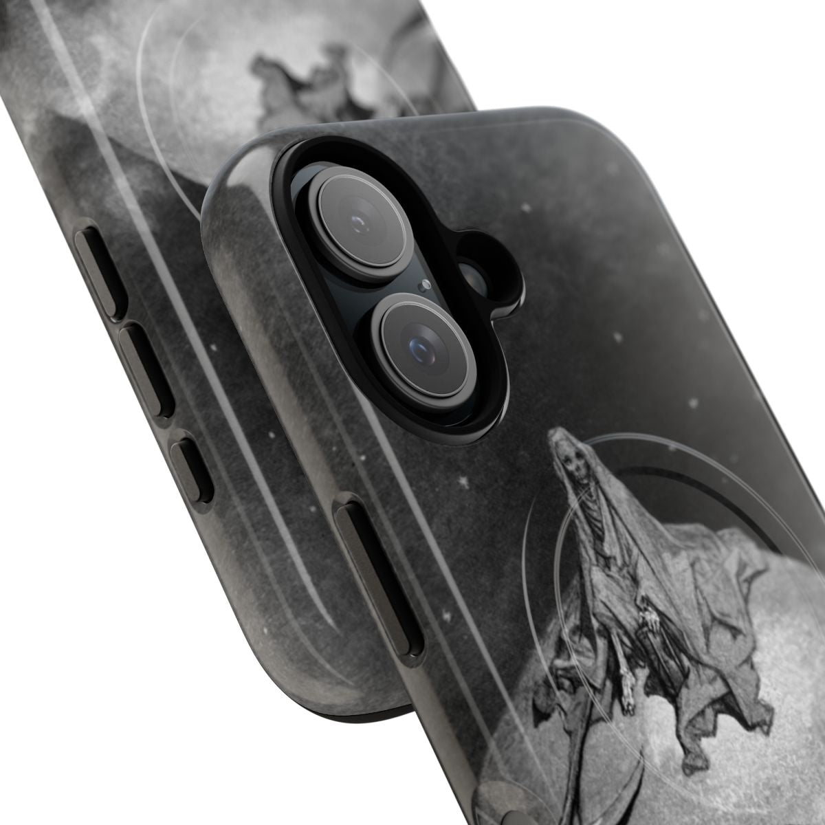 Stylized phone case featuring Gustave Dore's illustration of Edgar Allan Poe's poem "The Raven" - Detail