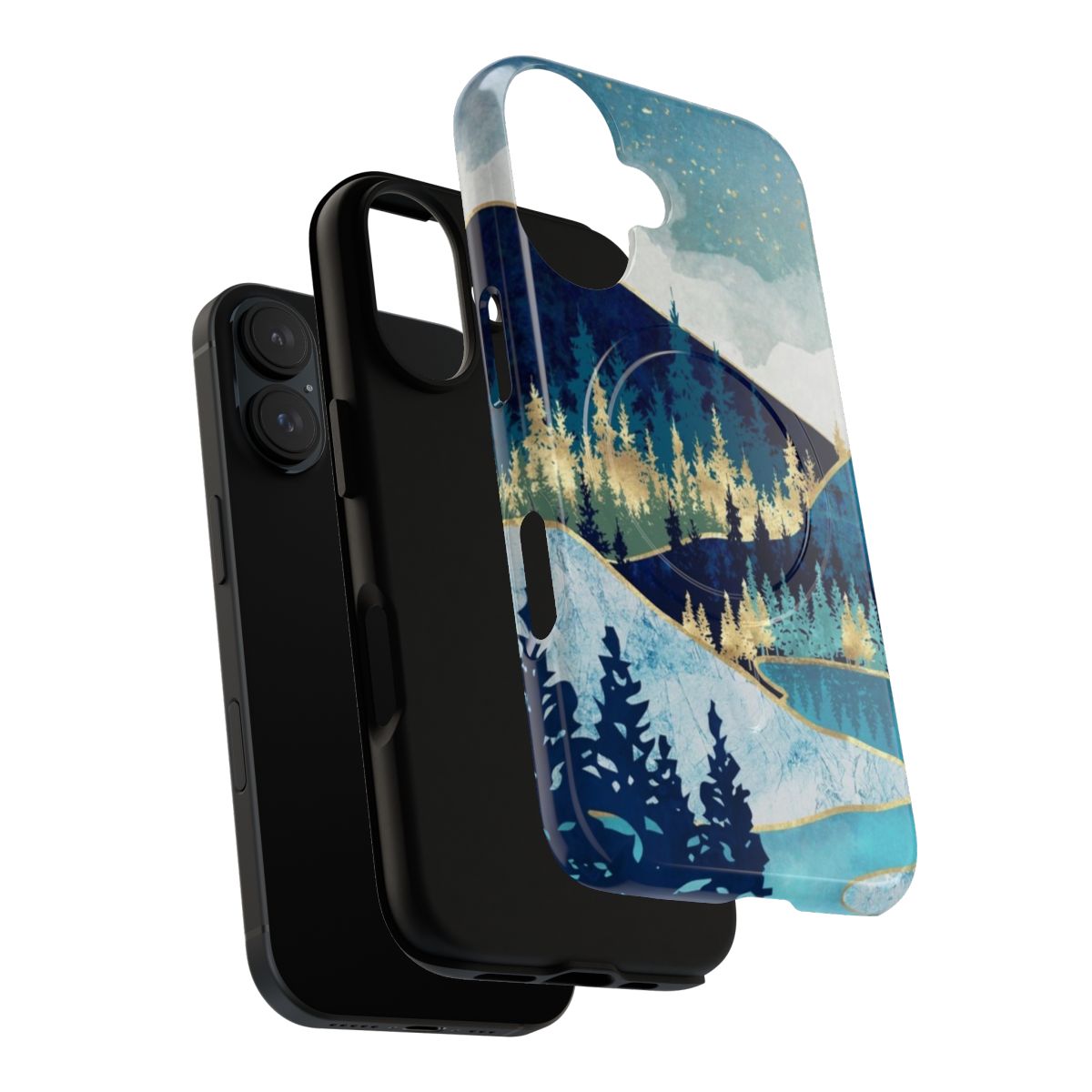 Blue and teal abstract phone case with nature motifs - Layers