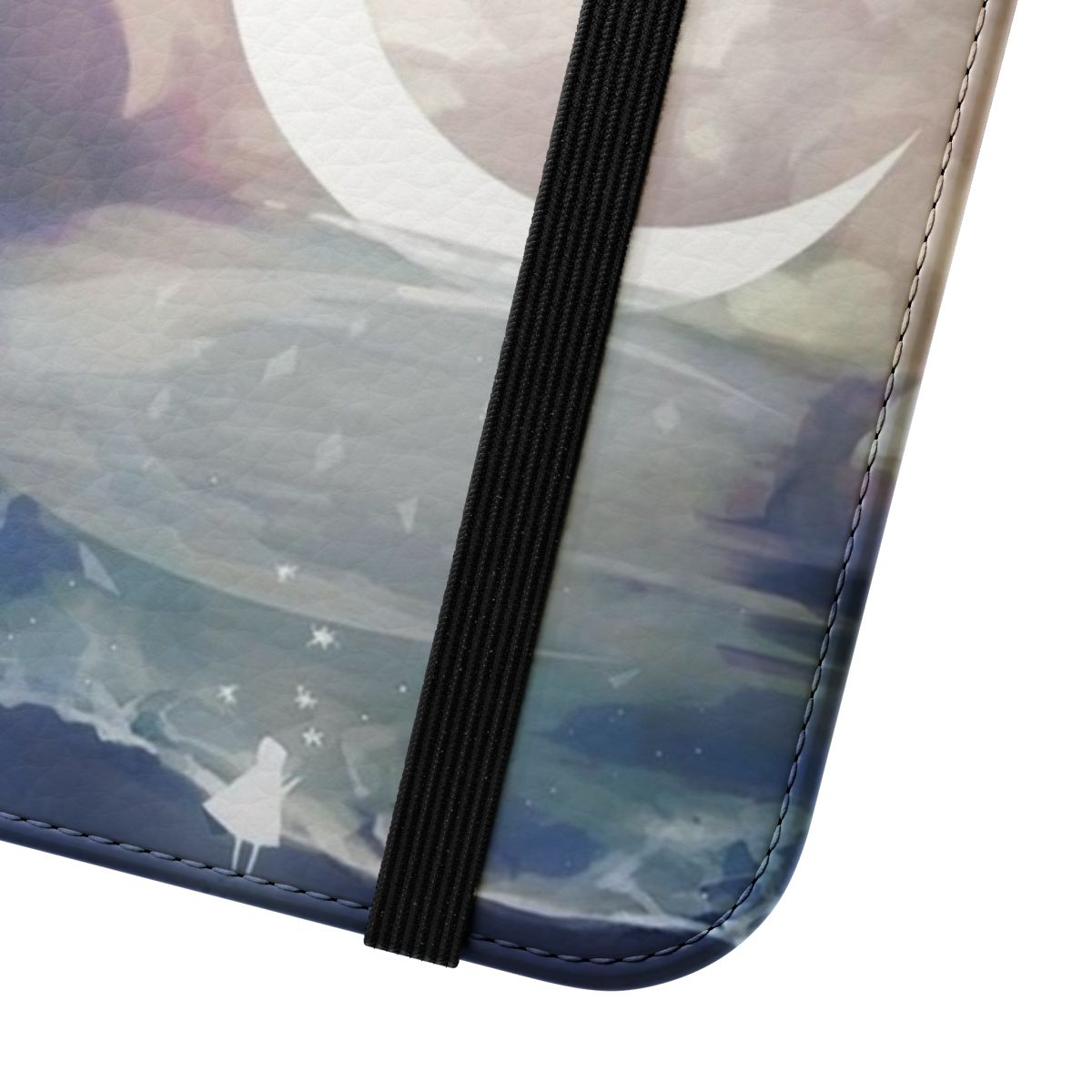 "Flip cover phone case with a night sky and moon landscape design" - Close Up