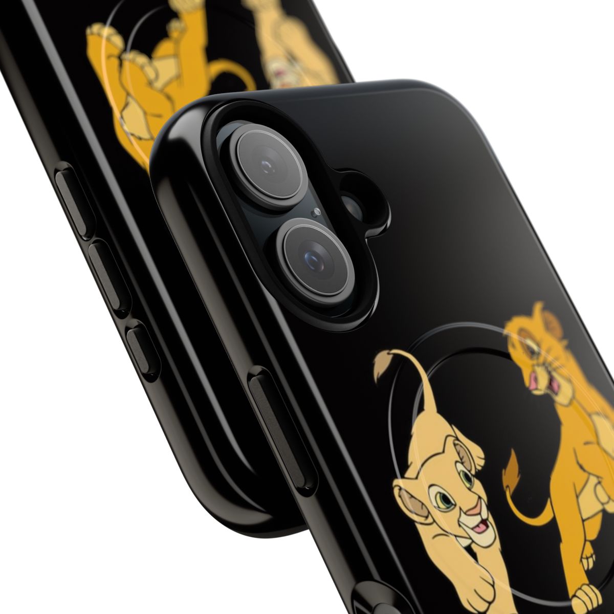 Simba and Nala cartoon characters on a protective and durable phone case - Detail