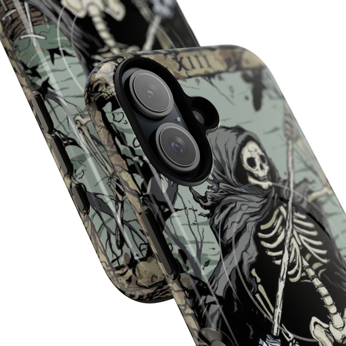 Phone case with detailed skull and grim reaper design - Detail